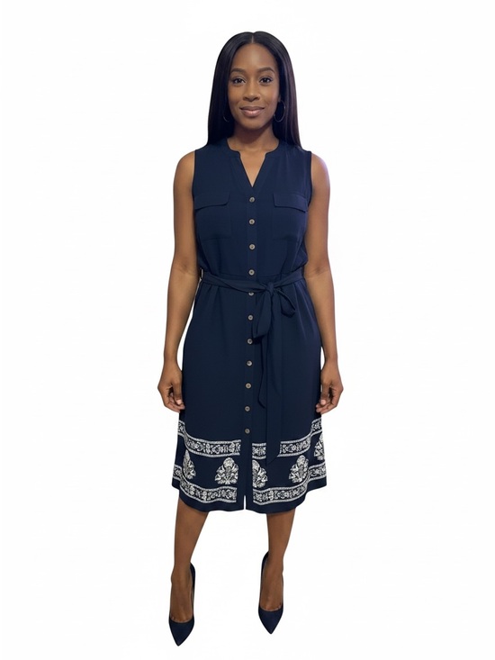 Croft & Barrow Dresses & Skirts - Sleeveless Navy Button-Front Midi Dress with Tie Waist